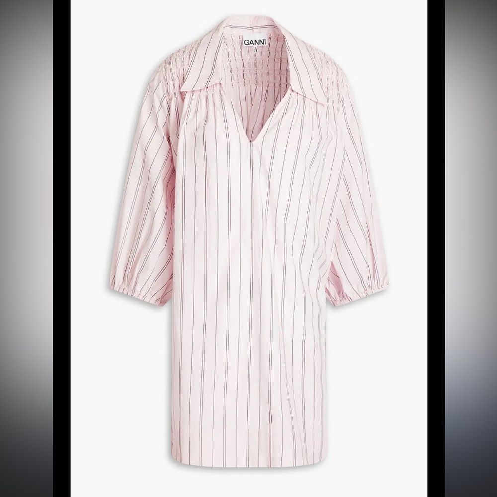 GANNI Pink Striped Cotton-Poplin Mini Dress